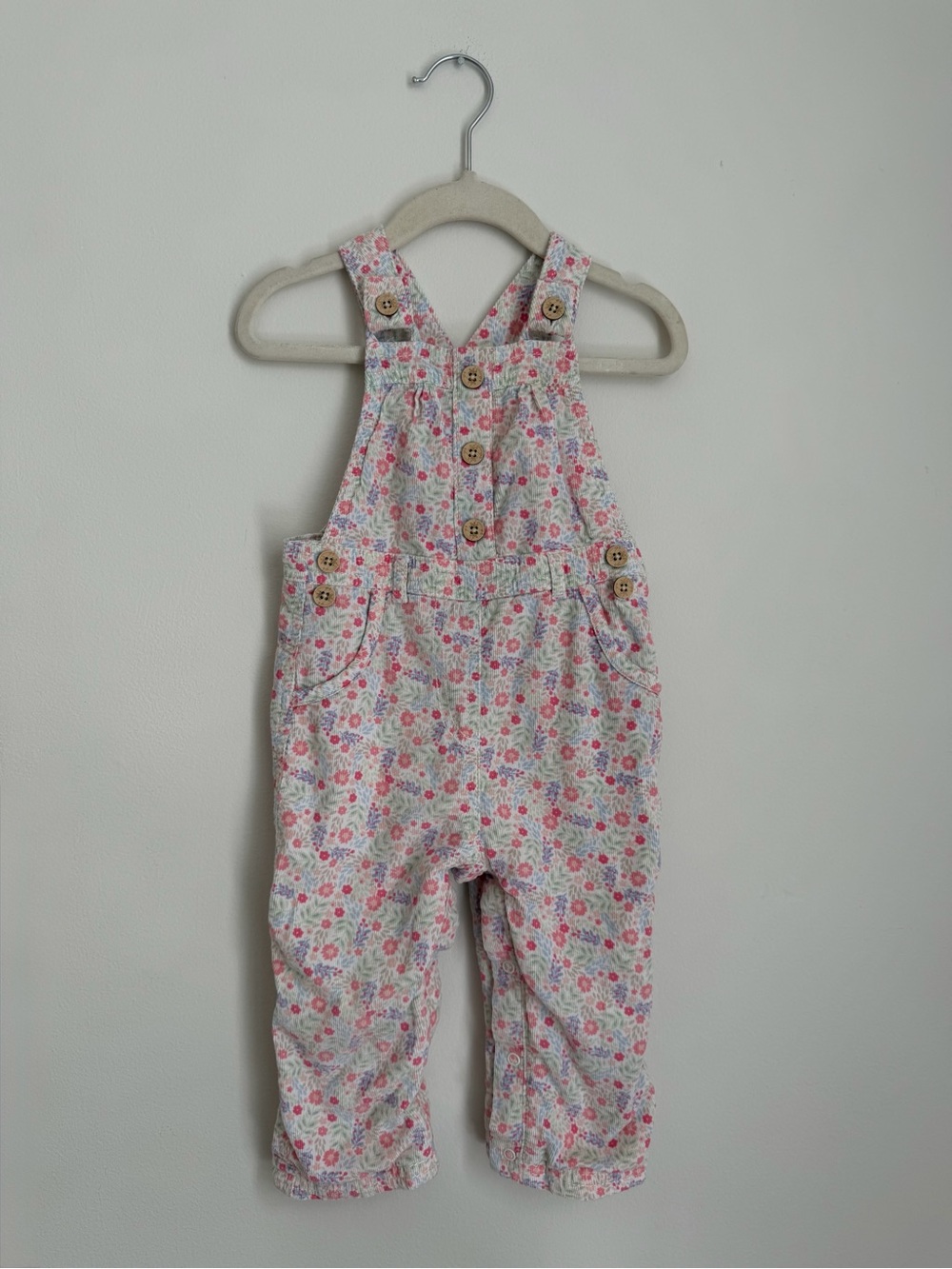 George Floral Print Pink Cotton Kids Overalls (Size 9-12m)